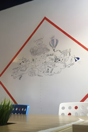 ESCREO wall with orange frame